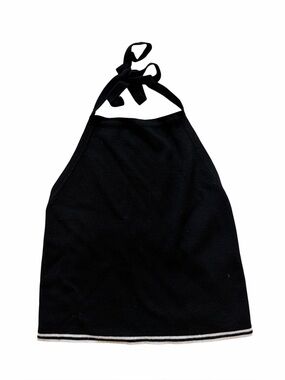Brandy Melville Black Halter Tie-Back Tank with Stripe Hem